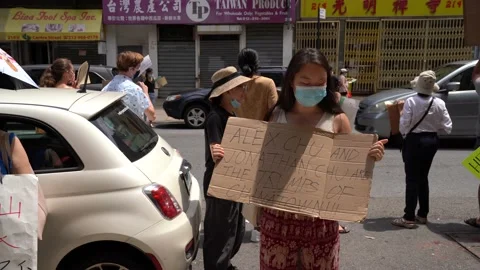 Moca protest against jails built in Chinatown, NYC Stock Footage 157408710