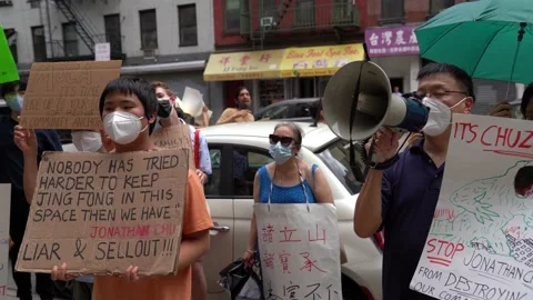 Moca protest against jails built in Chinatown, NYC Stock Footage 157408723