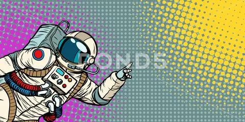 Mocap male astronaut shows hand on copy space Stock Illustration