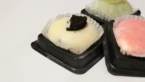 Mochi cakes in various flavors Stock Photos