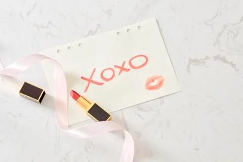 Mock-up background. Notebook with Marble Background. XOXO. Glamour style. Fla Stock Photos