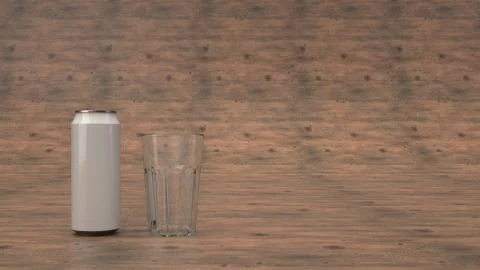 Mock up of beer can and an empty glass Stock Illustration