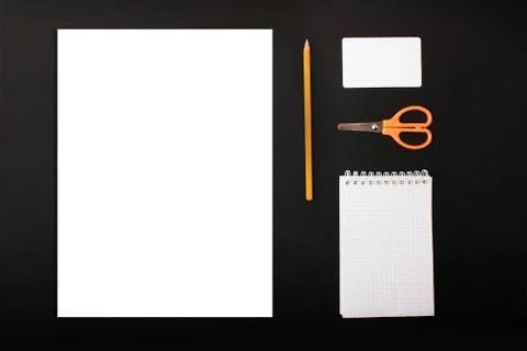 Mock up on the black background. Templates blank with stationery. Stock Photos