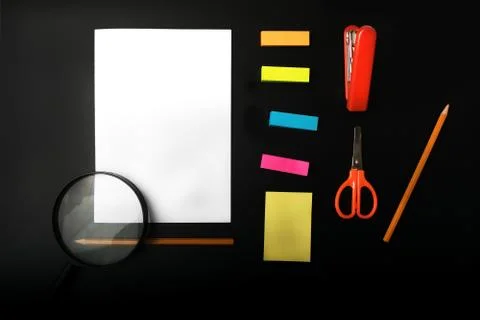Mock up on the black background. Templates blank with stationery. Stock Photos