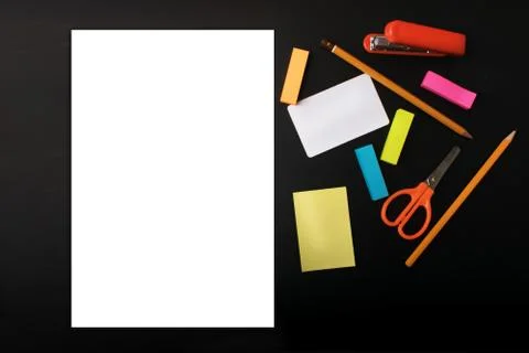 Mock up on the black background. Templates blank with stationery. Foto stock