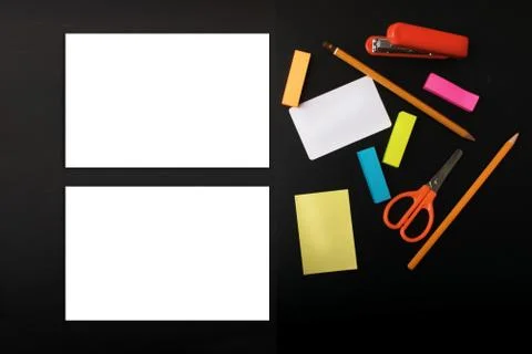 Mock up on the black background. Templates blank with stationery. Stock Photos