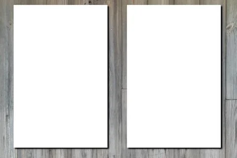 Mock up blank paper sheet white empty for two page brochure on wooden plank b Stock Photos