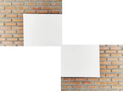Mock up blank poster picture frame on brick wall. Stock Photos