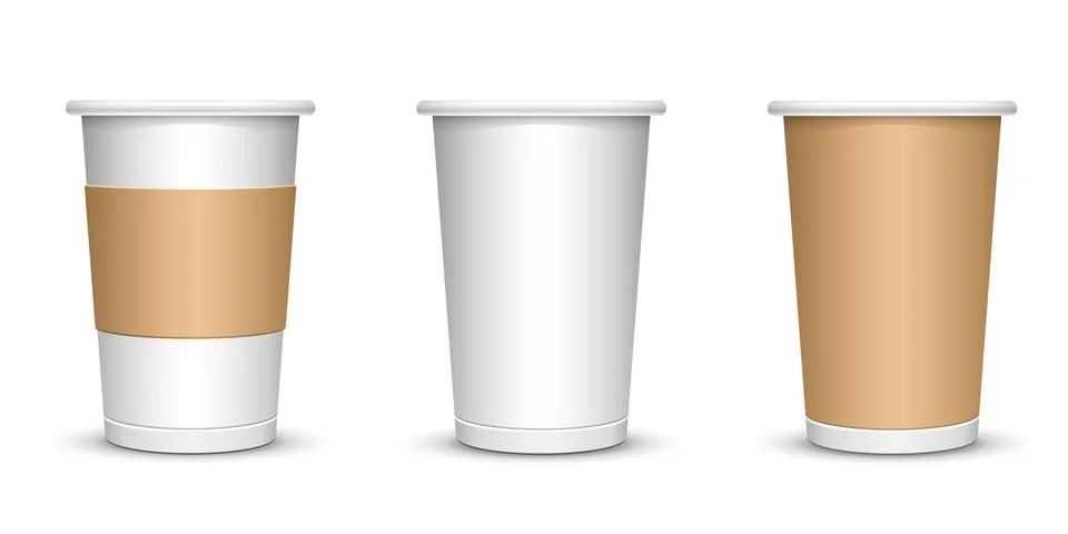 A mock-up of a cardboard coffee cup on a white insulated background. Stock Illustration