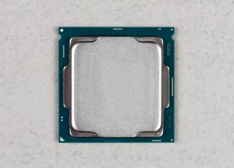 Mock up Central processor (CPU) on grey background closeup top view 스톡 사진