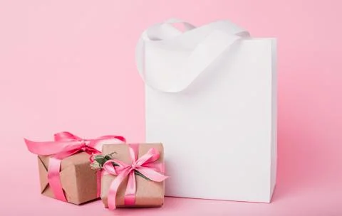 Mock up Composition paper bag and gift boxes for St. Valentine's Day Photos