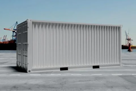 Mock up of a container on a dock - 3d rendering Stock Illustration