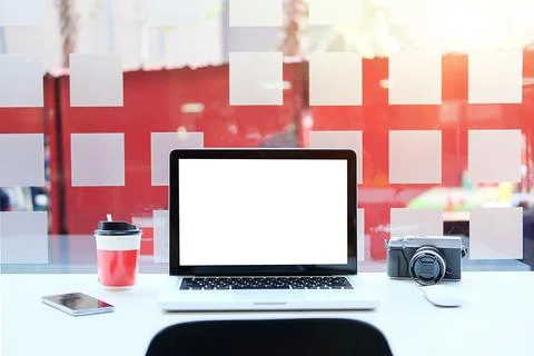 Mock up Copy Space Blank Screen Concept Business Working on Laptop. Stock Photos