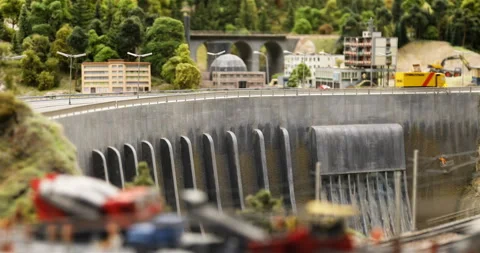 Mock dam with traffic on the construction Stock Footage 102469233