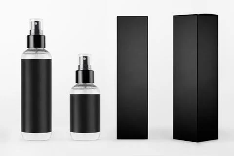 Mock up for design of packing cosmetics - different transparent dispenser bot Fotos de archivo