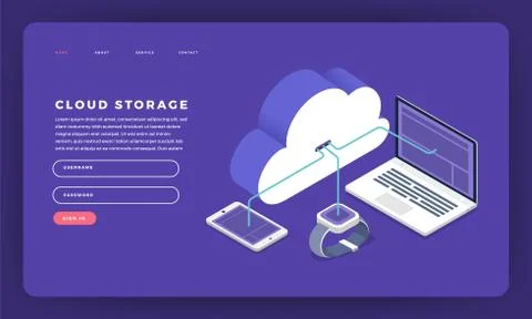 Mock-up design website flat design concept cloud computing technology users n 스톡 일러스트
