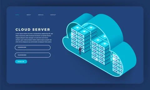 Mock-up design website flat design concept cloud computing technology users n Stock Illustration