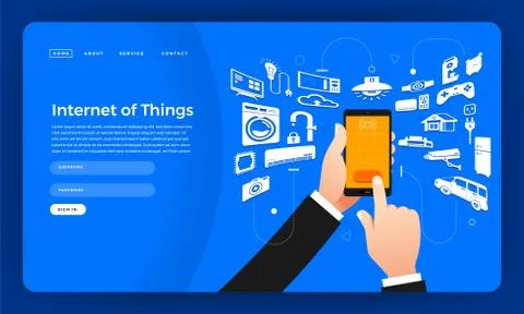 Mock-up design website flat design concept internet of things (IOT). Vector i Stock Illustration