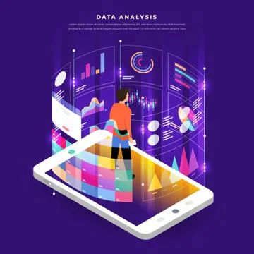 Mock-up design website flat design concept digital marketing data analysis wi Stock Illustration