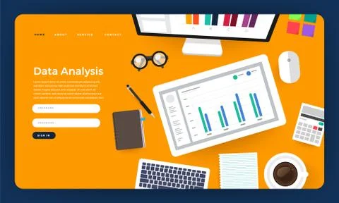 Mock-up design website flat design concept digital marketing data analysis wi Stock Illustration