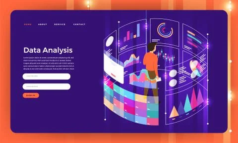 Mock-up design website flat design concept digital marketing data analysis wi Stock Illustration