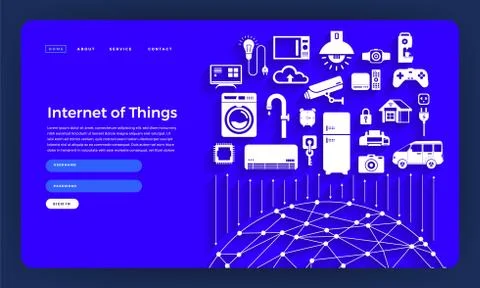 Mock-up design website flat design concept internet of things (IOT). Vector i Stock Illustration