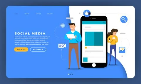 Mock-up design website flat design concept social media platform with human t Stock Illustration