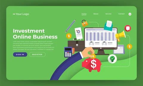 Mock-up design website flat design concept digital marketing. Investment Onli Stock Illustration