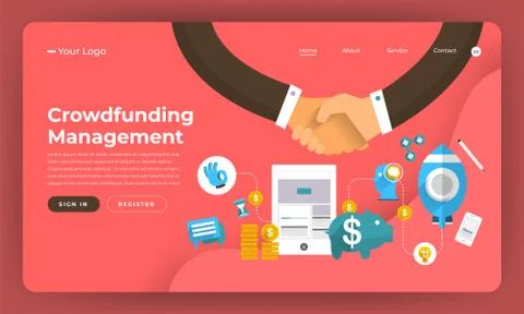 Mock-up design website flat design concept digital marketing. Crowdfunding Ma Stock Illustration