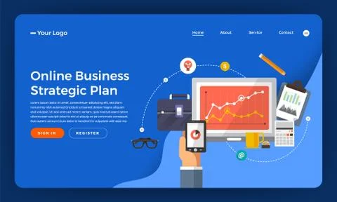 Mock-up design website flat design concept digital marketing. Online business Stock Illustration