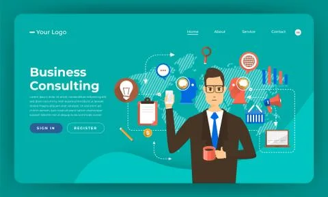Mock-up design website flat design concept digital marketing. Business consul Stock Illustration