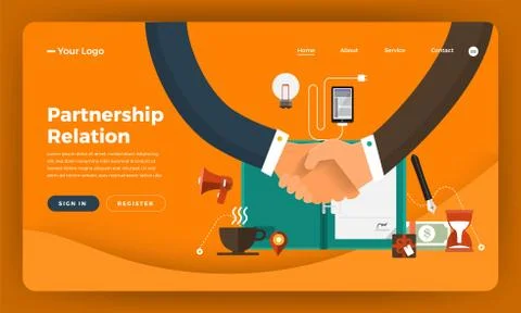 Mock-up design website flat design concept digital marketing. Partnership Rel Stock Illustration