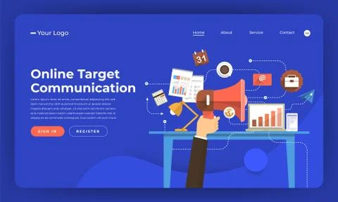 Mock-up design website flat design concept digital marketing. Online target c Stock Illustration