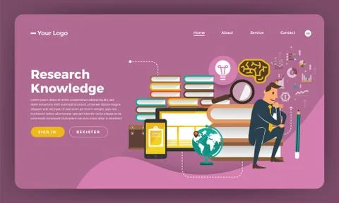 Mock-up design website flat design concept digital marketing. Research Knowle Stock Illustration