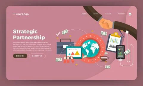 Mock-up design website flat design concept digital marketing. Strategic Partn Stock Illustration