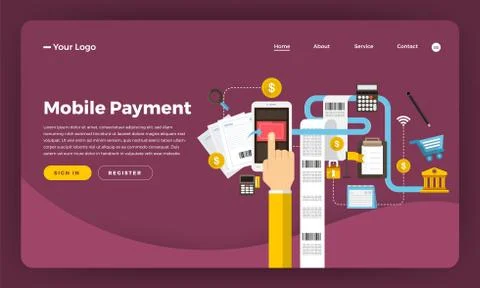 Mock-up design website flat design concept digital marketing. Mobile Payment. Stock Illustration