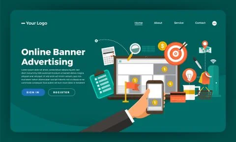 Mock-up design website flat design concept digital marketing. Online Banner A Stock Illustration