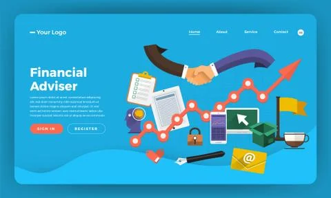 Mock-up design website flat design concept digital marketing. Financial Advis Stock Illustration