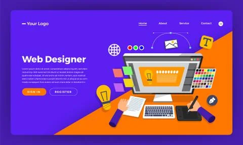 Mock-up design website flat design concept web designer.  Vector illustration Stockillustratie