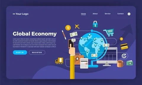 Mock-up design website flat design concept digital marketing. Global Economy. Stock Illustration