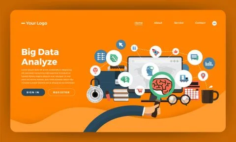 Mock-up design website flat design concept digital marketing. Big data Analyz Illustrazione stock