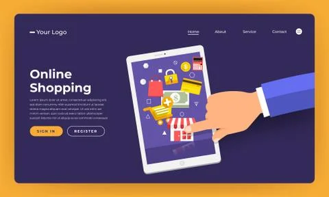 Mock-up design website flat design concept online shopping.  Vector illustrat Stock Illustration