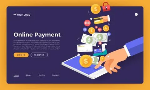Mock-up design website flat design concept online payment.  Vector illustrati Stock Illustration