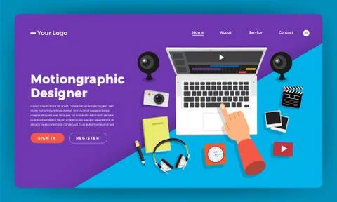 Mock-up design website flat design concept motiongraphic &amp; video effect desig Stock Illustration