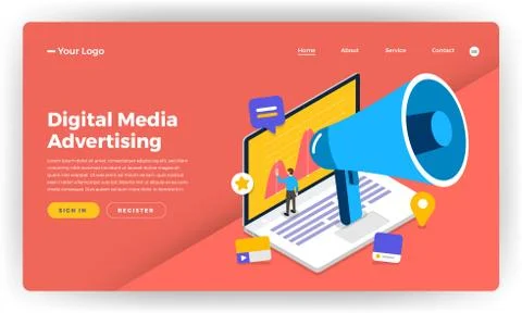 Mock-up design website flat design concept digital marketing. Online Banner A Stock Illustration