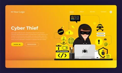Mock-up design website flat design concept hacker activity cybercrime and cyb Stock Illustration