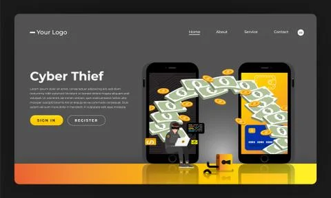Mock-up design website flat design concept hacker activity cybercrime and cyb Stock Illustration