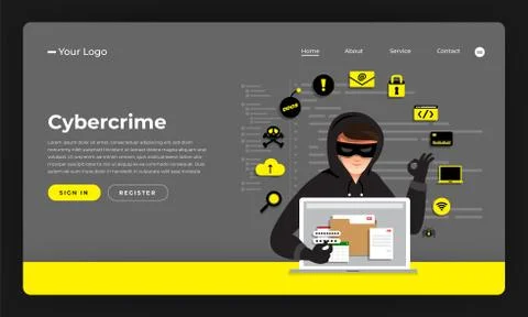 Mock-up design website flat design concept hacker activity cybercrime and cyb Stock Illustration