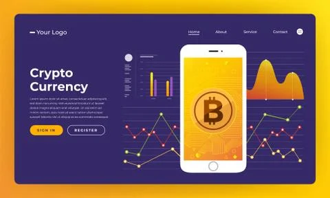 Mock-up design website flat design concept blockchain and cryptocurrency.  Ve Stock Illustration