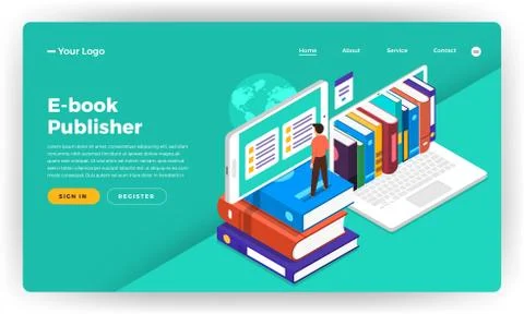 Mock-up design website flat design concept E-book, e-learning, digital educat Stock Illustration